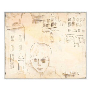 Jochen Michaelis, Child’s Head, Watercolor on Canvas For Sale