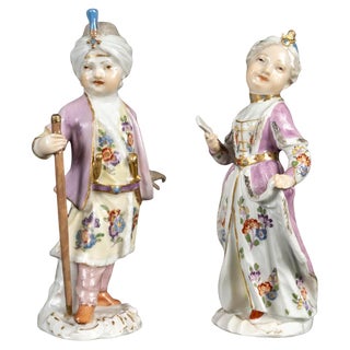 Antique Figurines from Meissen Porcelain, Set of 2 For Sale