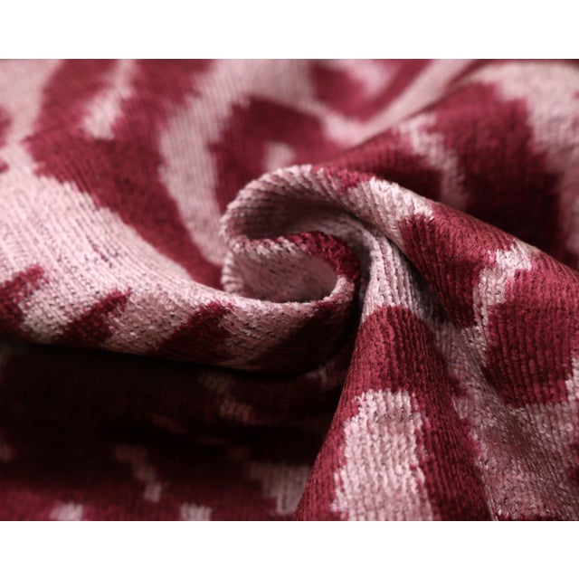 Blush Pink & Rose Ikat Velvet Throw Pillow 16x16 | Soft Classic Luxury For Sale In San Francisco - Image 6 of 7