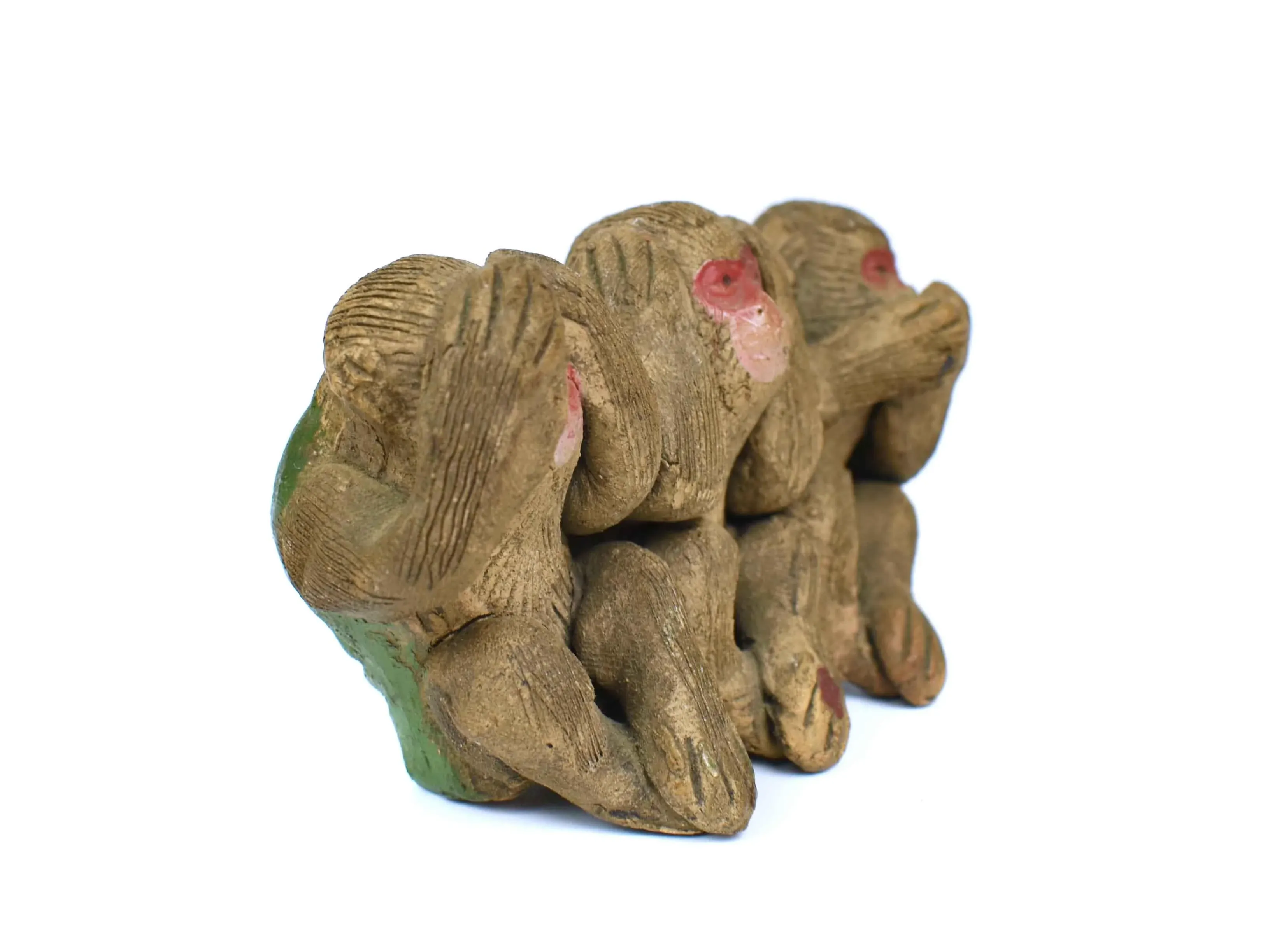 Early 20th Century Japanese Terracotta 3 Wise Monkeys No Evil See