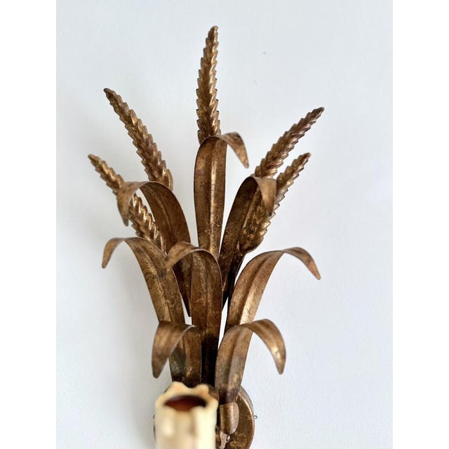Hollywood Regency Vintage Gilt Metal Wheat Sheaf Wall Sconce, France, 1960s For Sale - Image 3 of 13