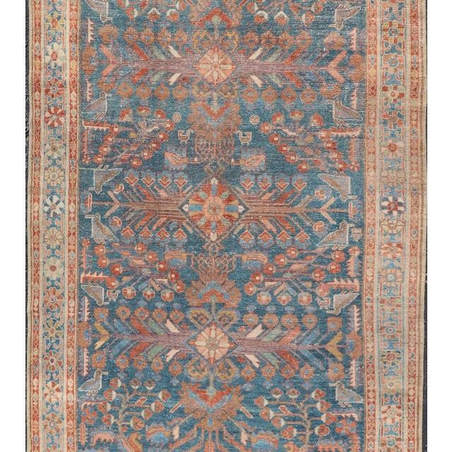 Antique Malayer Long Area Rug in Blue, Rust, Green by Keivan Woven Arts For Sale - Image 10 of 12