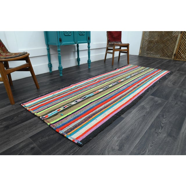 Vintage Turkish Oushak Handmade Wool Cotton Multi Color Runner Rug For Sale - Image 4 of 11