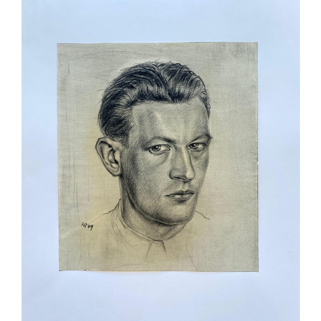 1940's Charcoal SelfPortrait Drawing by German Artist Erich Puchta