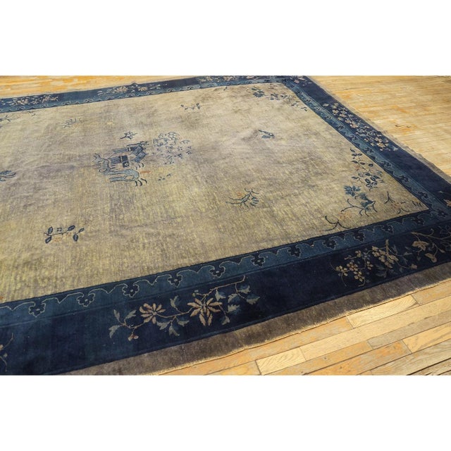 Chinese 1920s Gray Field Antique Floral Deco Chinese Peking Rug Wool Area 9'3" X 11'6" For Sale - Image 3 of 8