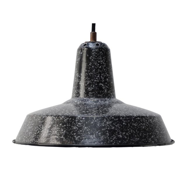 1950s Vintage Industrial Belgian Black Speckled Enamel Pendant Light For Sale - Image 5 of 5