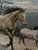 Vintage Signed Tapestry Footstool With Running Horses For Sale - Image 9 of 10