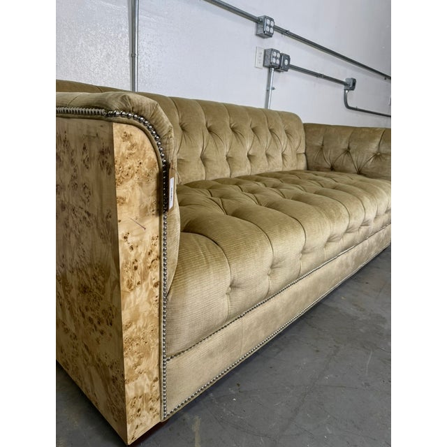 Hollywood Regency Vintage Tufted Burlwood Sofa For Sale - Image 3 of 5