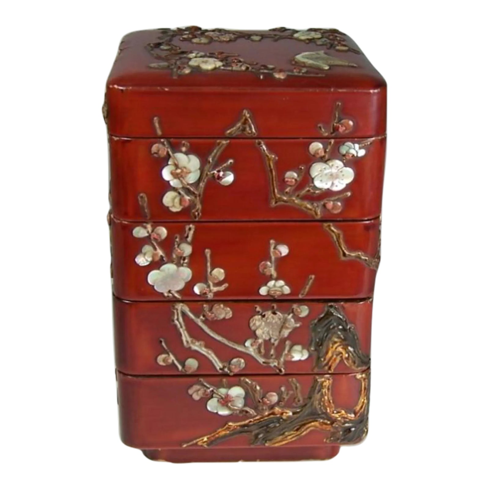 19c Edo Japanese Red Lacquer Bento or Stacking Box | Chairish