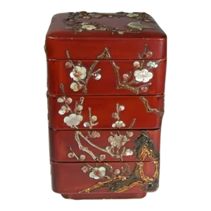 19c Edo Japanese Red Lacquer Bento or Stacking Box