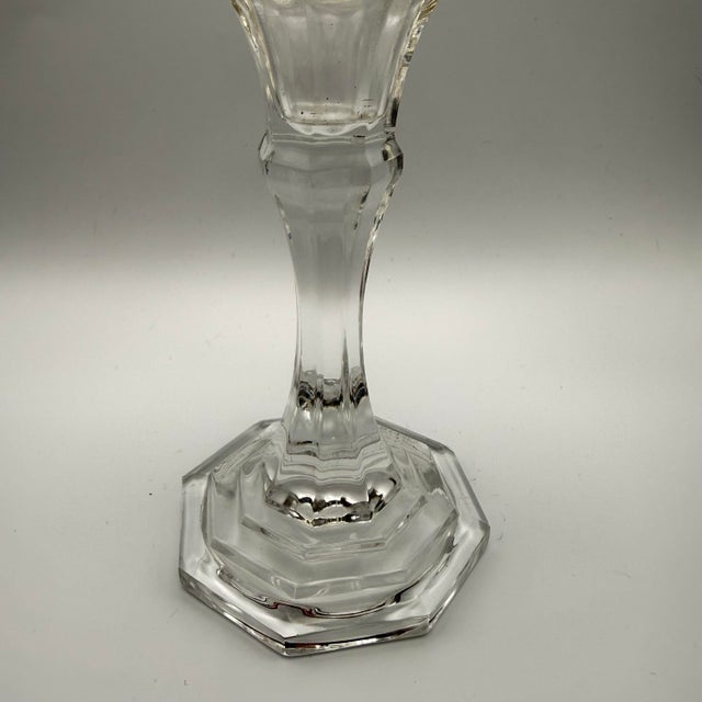 Vintage Polish 24% Lead Crystal Candle Holder Goblet Hand Cut Diamond Pattern 9" For Sale - Image 10 of 11