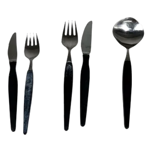 1960s Rostfri Gab Black and Stainless Flatware Set of 5 Sweden