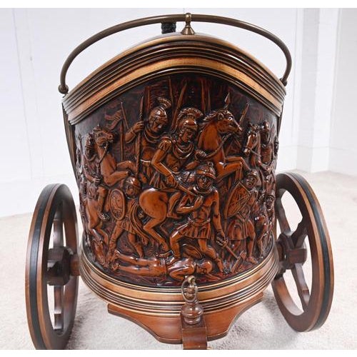 Brown Mahogany Carved Chariot Bar Cart, 1920 For Sale - Image 8 of 13