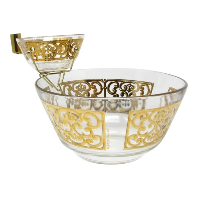 Vintage Georges Briard Spanish Gold 2-Tier Serving Bowl With 22k Decoration For Sale