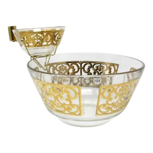 Vintage Georges Briard Spanish Gold 2-Tier Serving Bowl With 22k Decoration