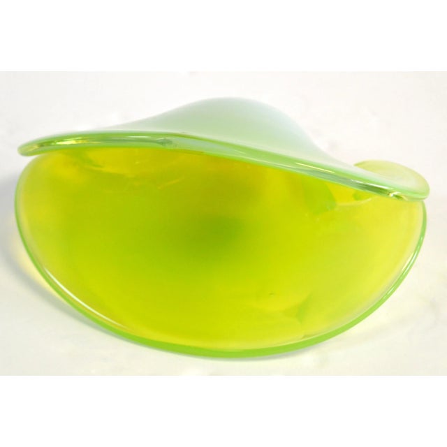 Mid-Century Modern Cenedese Blown Murano Art Glass Neon Green and Clear Encased Bowl Vessel For Sale - Image 3 of 12