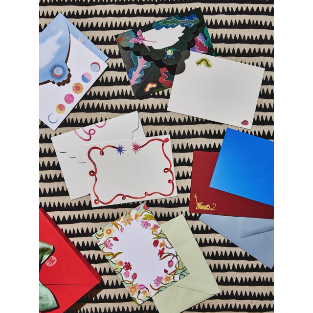 Cornflower Blue Happy Menocal "Celestial" Stationery - Set of 20 Cards and Custom Lunar Envelopes For Sale - Image 8 of 10