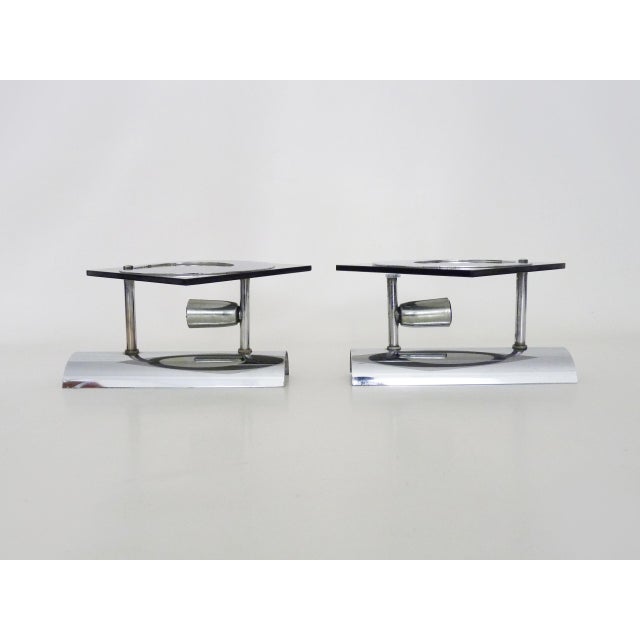 Metal Vintage Chrome-Plated Metal and Glass Wall Sconces, 1970s, Set of 2 For Sale - Image 7 of 9