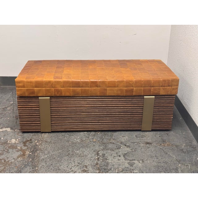 Early 21st Century McGuire Furniture Haybine Cocktail Table + Custom Leather Bench Cushion For Sale - Image 5 of 12