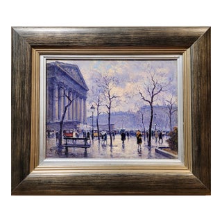 Henry Malfroy-1930s People in the Street at Place De La Madeleine,Paris-Oil Painting For Sale