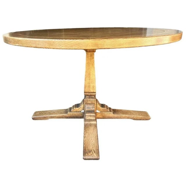 Romweber 48" Round Viking Oak Table - Vintage Mid 20th Century For Sale - Image 9 of 9