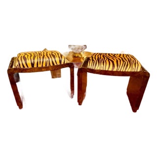 Pair of Italian Art Deco Style Walnut Veneer Benches For Sale