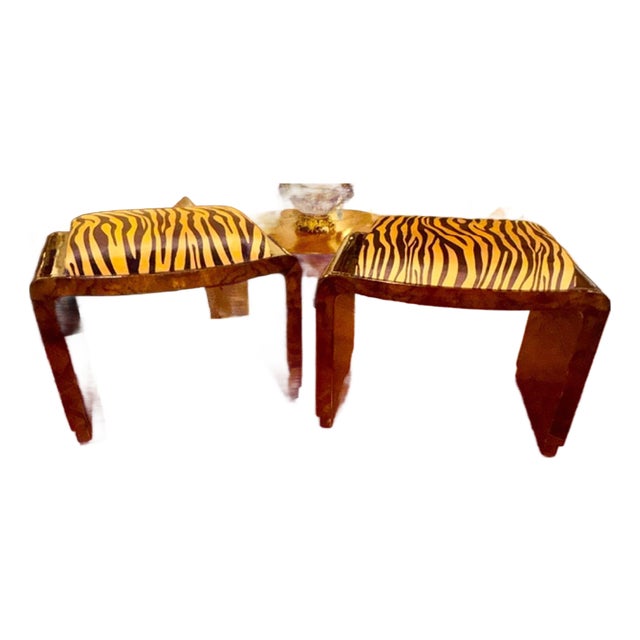 Pair of Italian Art Deco Style Walnut Veneer Benches For Sale