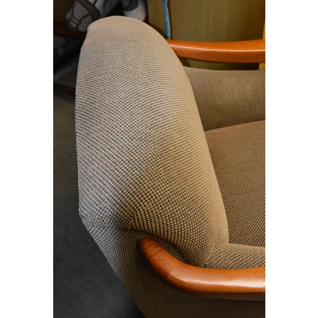 Wood Restoration Hardware Picasso Arm Chair & Ottoman Tan/Black Checkered Upholstery For Sale - Image 7 of 18