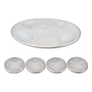 Vintage Art Deco Set in Opalescent Glass and Sterling Silver, 1930, Set of 5 For Sale