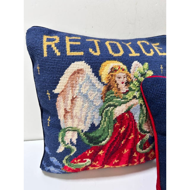 Textile Vintage Christmas Angel Needlepoint Pillows – Set of 2 For Sale - Image 7 of 12