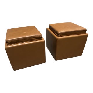 American Leather Modern Square Storage Ottomans on Casters - a Pair For Sale