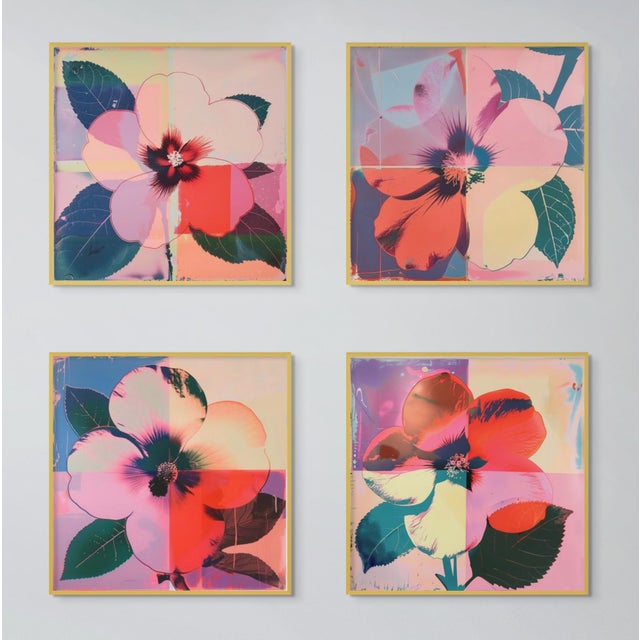 Paper Set of 4 - Art Wall Installation 40' X 40' - 'Pop Art Flowers' #2 - Limited Edition Botanical Photograph Print in the Style of Andy Warhol For Sale - Image 7 of 10