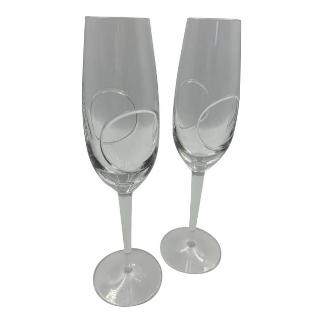 Pristine John Rocha/Waterford Crystal "Circa" Champagne Flutes - Pair For Sale