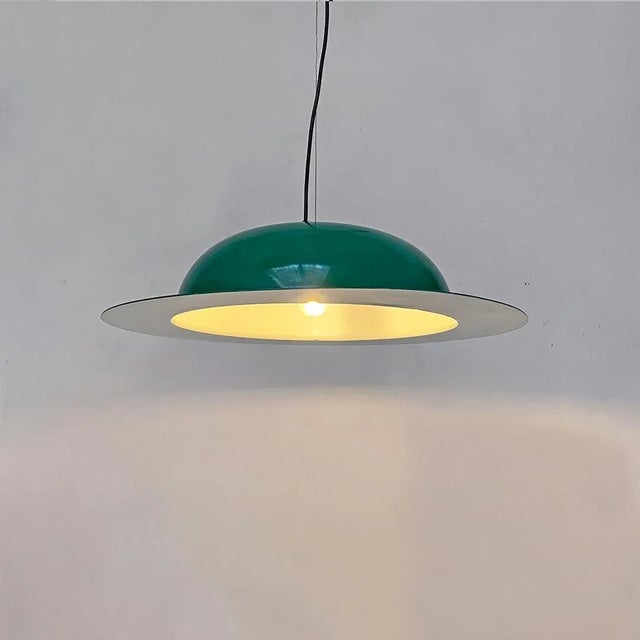 Metal Mid-Century Modern Italian Hat-Shaped Green Metal Chandelier, 1970s For Sale - Image 7 of 16