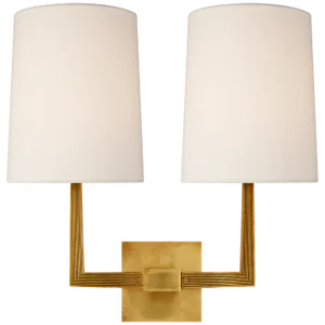 Barbara Barry for Visual Comfort Signature Ojai Large Double Sconce in Soft Brass with Linen Shade