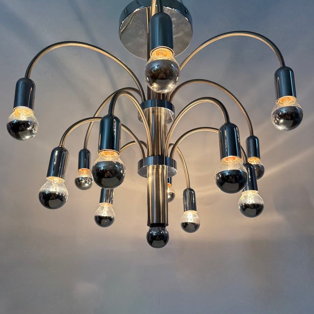 Silver Vintage Chromed Brass Ceiling Lamp from Sciolari, 1970s For Sale - Image 8 of 18