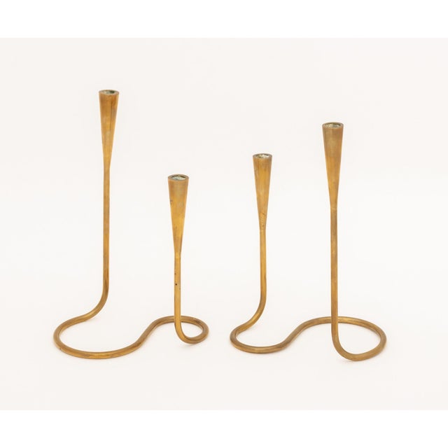 Modern Pair of Illums Bolighus Modernist Brass Candlestick Holders For Sale - Image 3 of 11