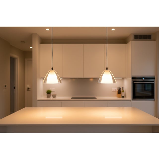 A beautiful pair of unusual Murano glass lamps, ideal for hanging over a kitchen island or work-top. They are made from...