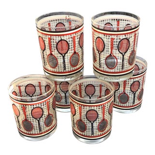 Georges Briard Vintage Tennis Racket Lowball Rocks Glasses- Set of 6 For Sale