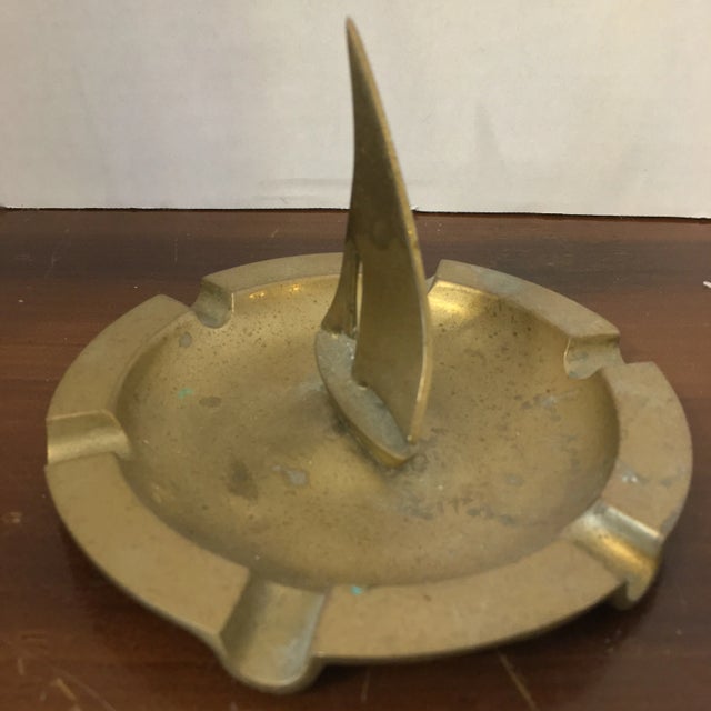 Nautical Vintage Brass Sailboat Ashtray or Catch All For Sale - Image 3 of 12