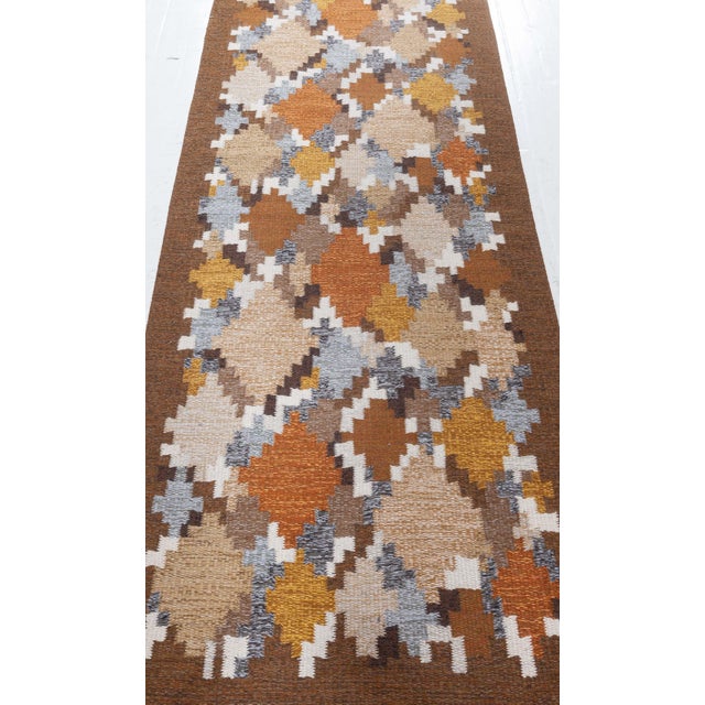 Mid 20th Century Doris Leslie Blau Vintage Swedish Flat Woven Runner by Ingegerd Silow For Sale - Image 5 of 10
