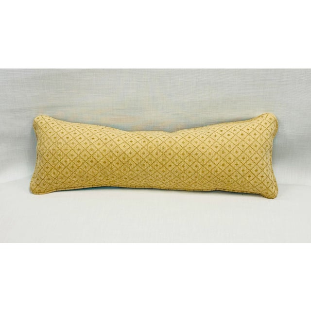 Beautiful handmade lumbar pillow in Schumacher Jokhang Tiger Velvet in Peacock & Olive colorway (front) with a...