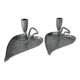 Pair of Mid Century Aluminum Candle Holders For Sale