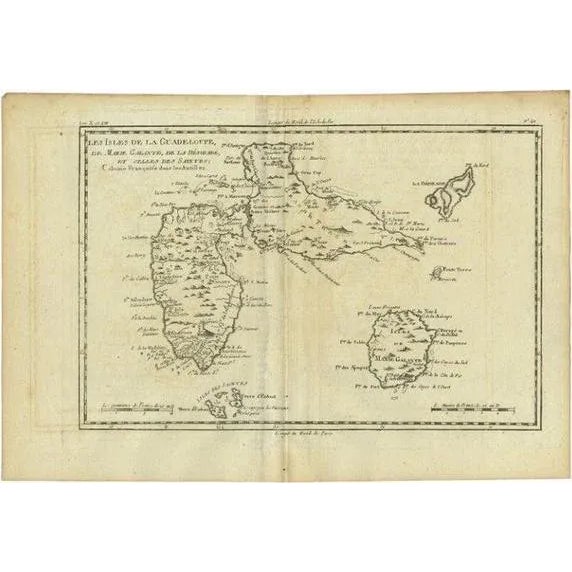 Paper Antique Map of Guadeloupe with Les Saintes, 1780 For Sale - Image 7 of 7