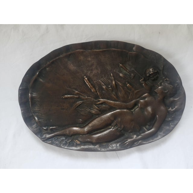 Antique Art Nouveau Sand-Cast Bronze Trinket Tray Featuring Nude Naiad and Putto, 1890s For Sale - Image 4 of 4