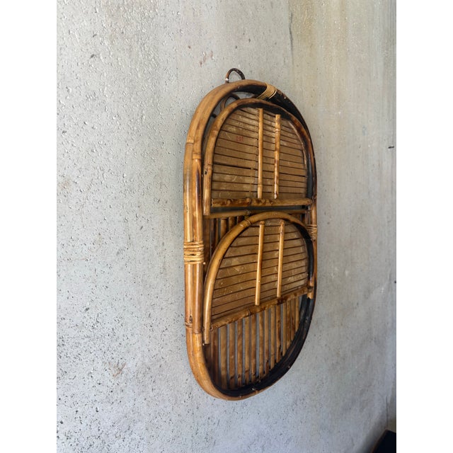 Vintage Burnt Bamboo Folding Wall Shelf, Italian Riviera Franco Albini Style For Sale In Miami - Image 6 of 7