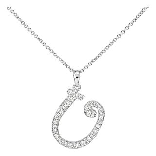 18K White Gold Diamond U Initial Pendant Slide Estate For Sale