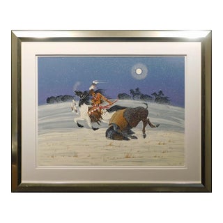 Rance Hood "Moonlight Hunt" Serigraph Framed Hand Signed For Sale