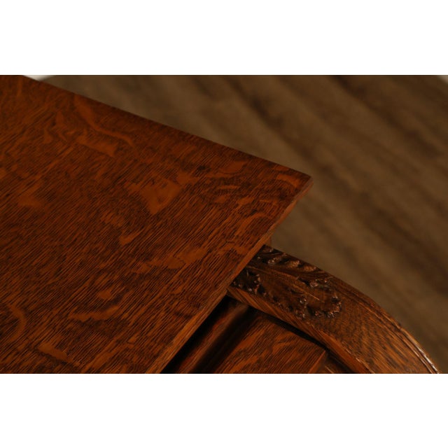 Exceptional Antique Quarter Sawn Oak Roll Top Desk With Carved 'Reading Hardware Co." Crest Panel For Sale - Image 10 of 18