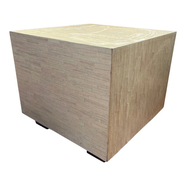 Motivated Seller: 1980s Postmodern Beige Cube Table on Chrome Feet For Sale